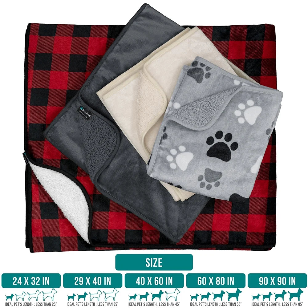 Waterproof Dog Blanket for Large Giant Dogs, Pee Proof Pet Blanket Sherpa Fleece Crate Cover, Reversible Cat Throw Bed Kennel Protector, Soft Plush Washable Pad (Queen 90X90, Gray/Beige)