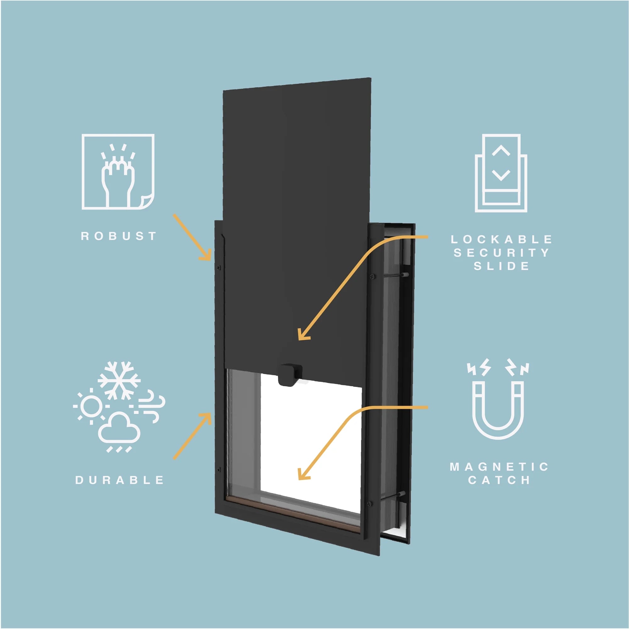 Black Deluxe Aluminum Large Pet Door for Pets up to 100 Lbs