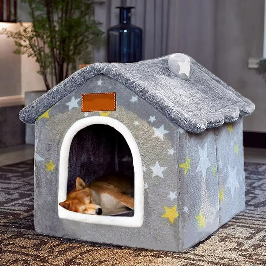 House Indoor Memory Sponge, Foldable Dog House Kennel Bed Mat with Cushion for Small Medium Large Dogs Cats, Winter Warm Cat Nes