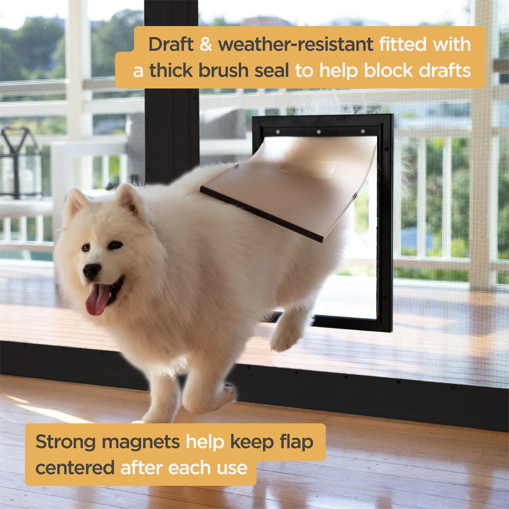 Black Deluxe Aluminum Large Pet Door for Pets up to 100 Lbs