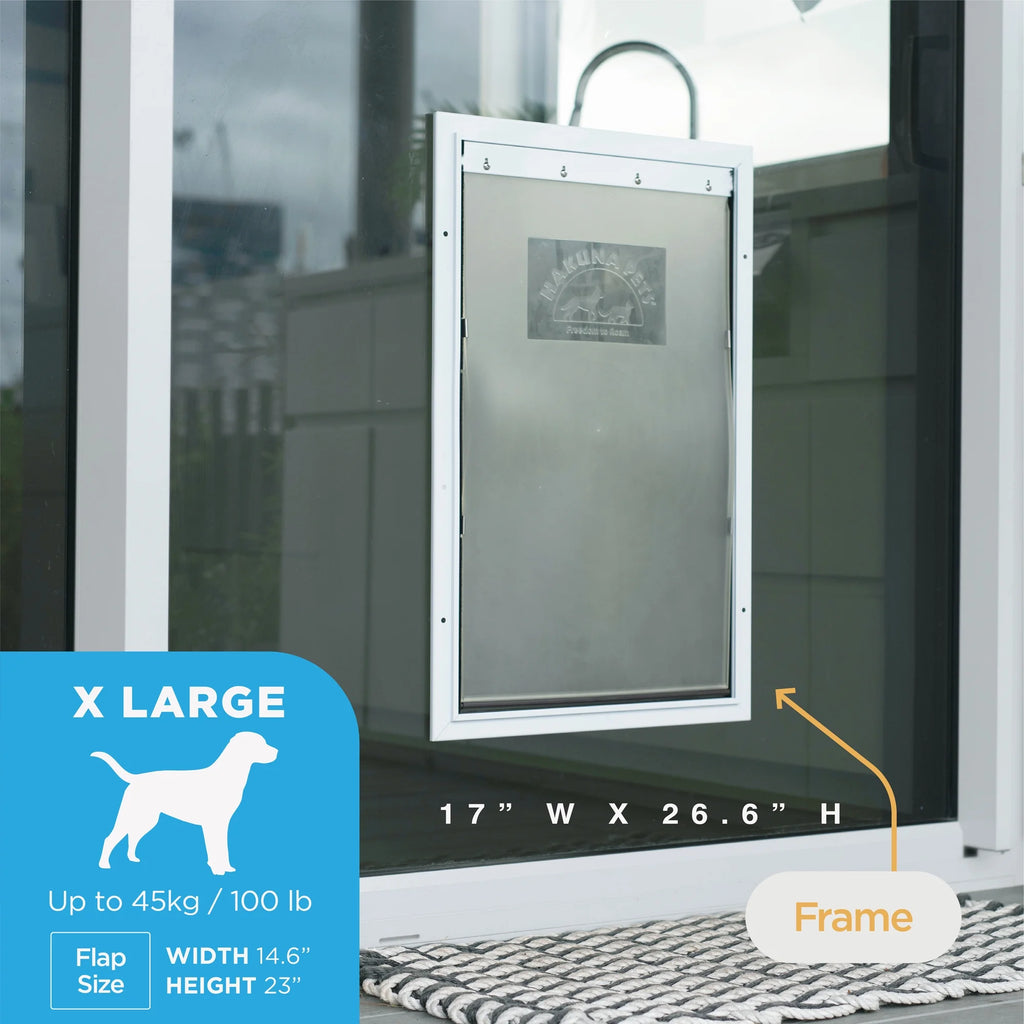 White Deluxe Aluminum Extra Large Pet Door for Doors up to 2.76", for Pets up to 220Lbs