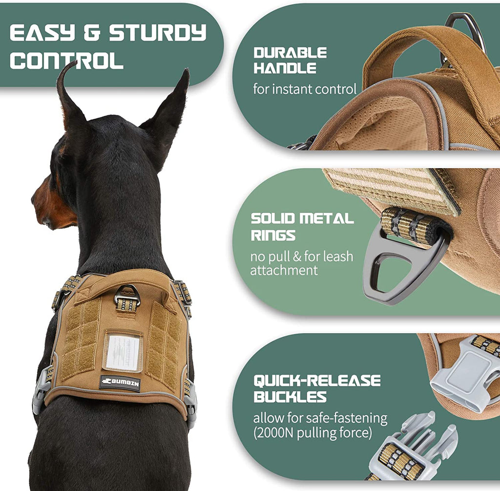 Tactical Dog Harness for Large Dogs No Pull, Famous TIK Tok No Pull, Fit Smart Reflective Pet Walking Harness for Training, Adjustable Dog Vest Harness with Handle Brown L