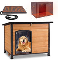 Heated Outdoor Dog House with Heating Pad & Insulated Liner, Winter Weatherproof Anti-Chewing Dog Kennel, Iron, Brown