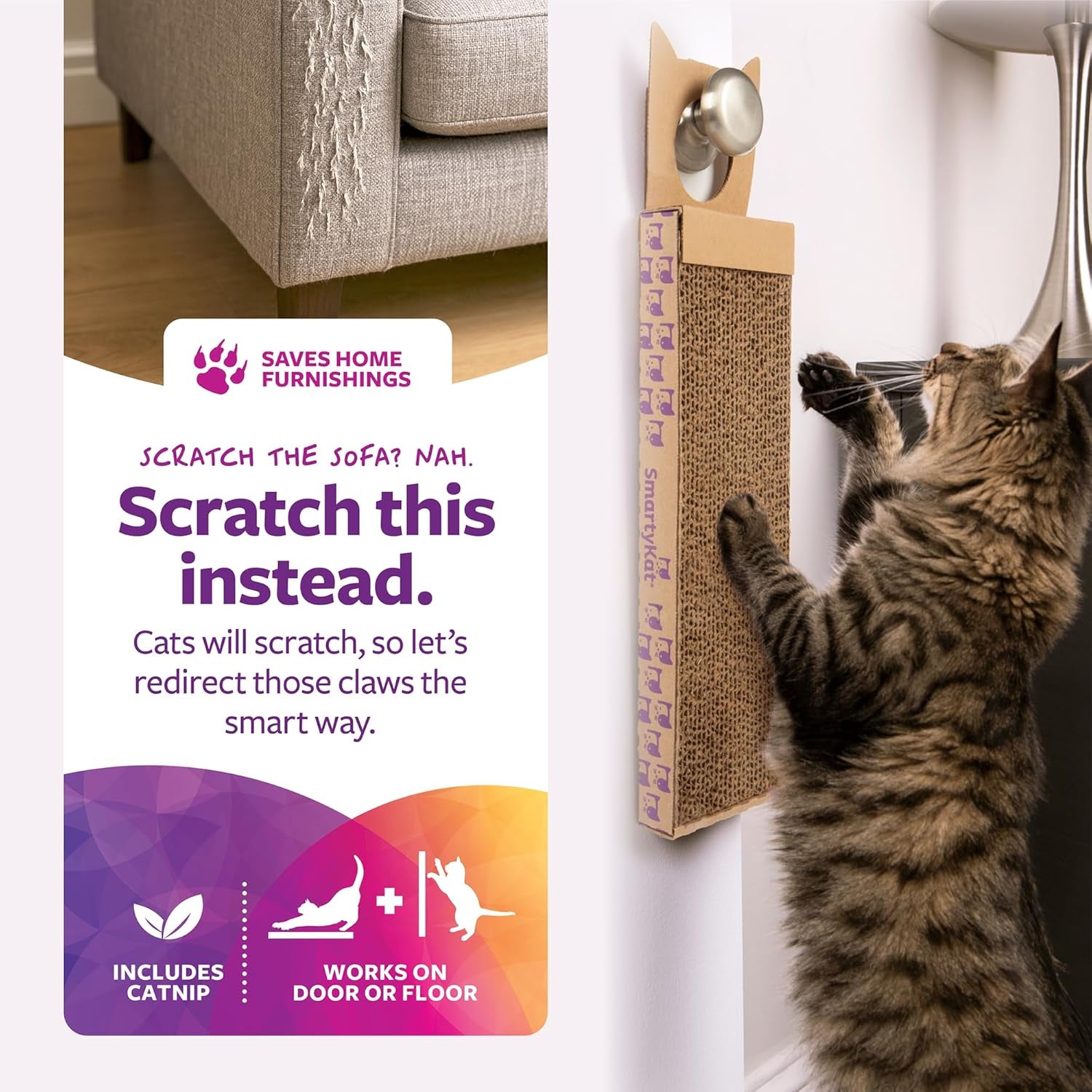 Scratch up Corrugated Hanging Cat Scratcher, Catnip Infusion Technology - Brown, Single Wide