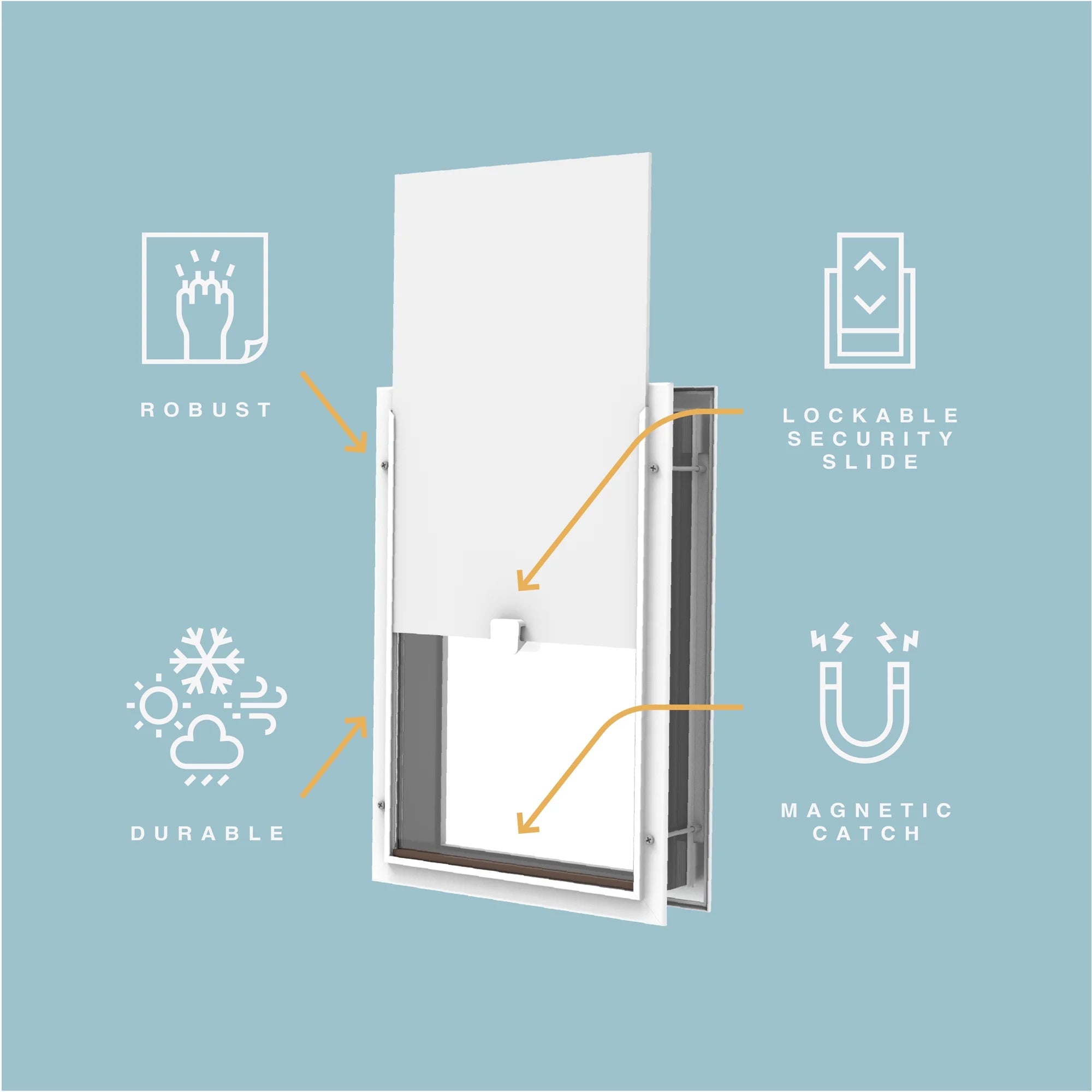 White Deluxe Aluminum Extra Large Pet Door for Doors up to 2.76", for Pets up to 220Lbs
