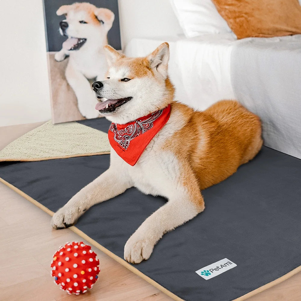 Waterproof Dog Blanket for Large Giant Dogs, Pee Proof Pet Blanket Sherpa Fleece Crate Cover, Reversible Cat Throw Bed Kennel Protector, Soft Plush Washable Pad (Queen 90X90, Gray/Beige)