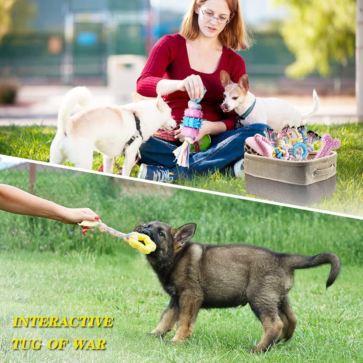 Puppy Chew Toys for Teething Puppy Toys Small Dog Rope Balls for Teething Chew Interactive Teeth Cleaning Tug Toys Storage Baske