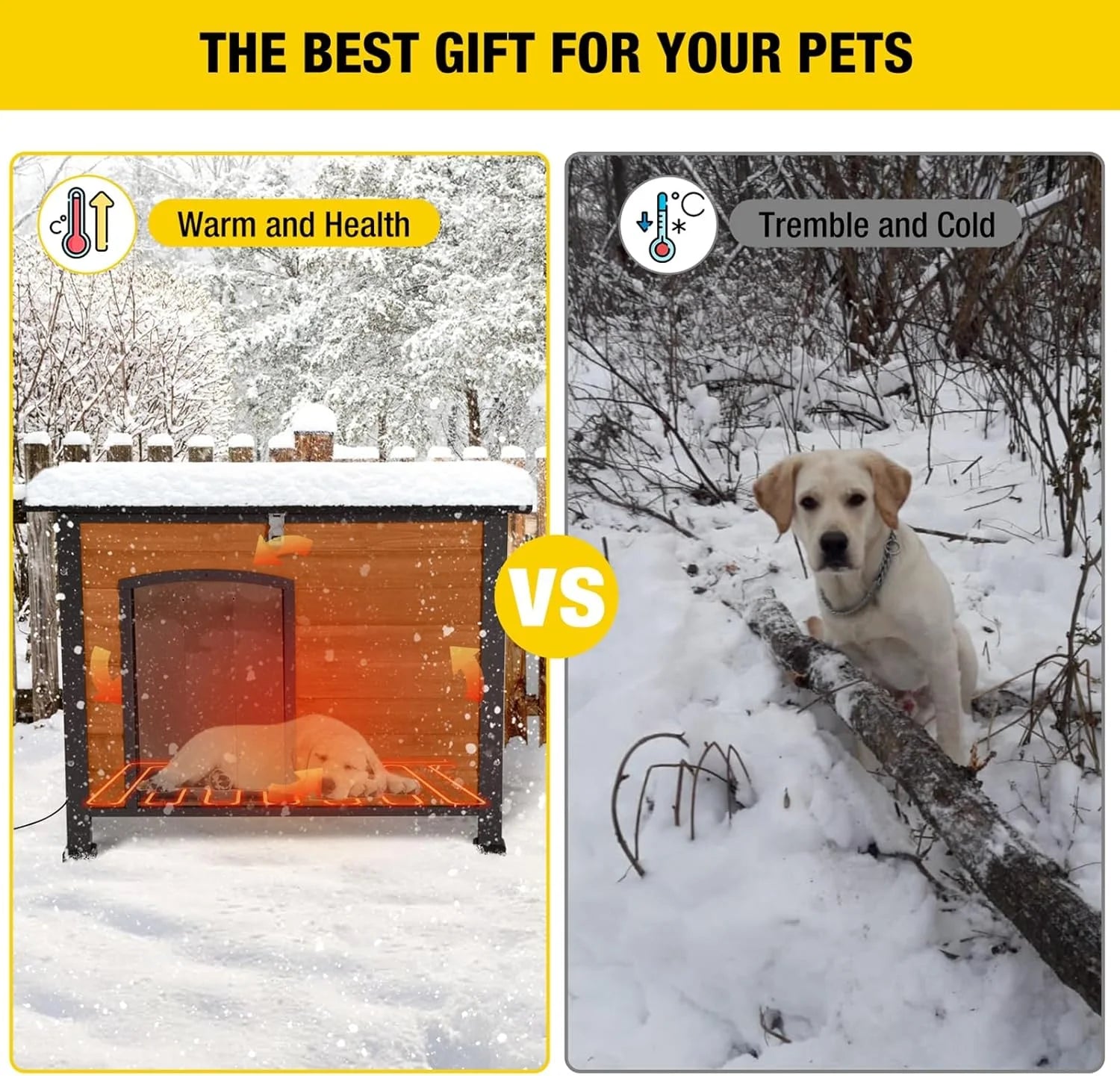 Heated Outdoor Dog House with Heating Pad & Insulated Liner, Winter Weatherproof Anti-Chewing Dog Kennel, Iron, Brown